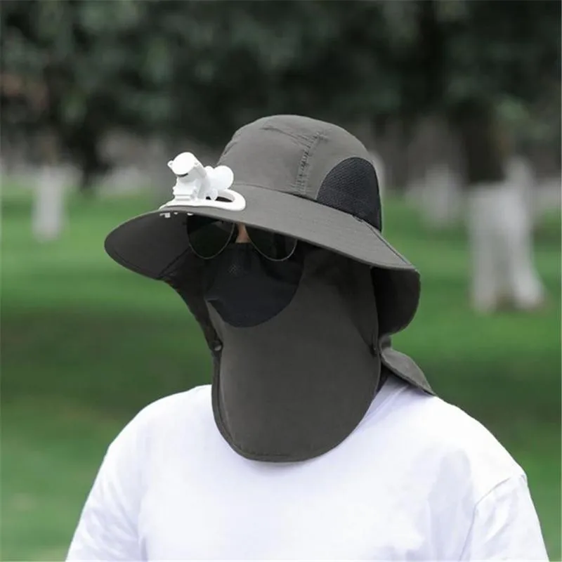 Cappelli da esterno staccabile da sole con ventola per uomo da pesca protezione solare anti-UV berretto da viaggio estivo a tesa larga anti-sole collo viso
