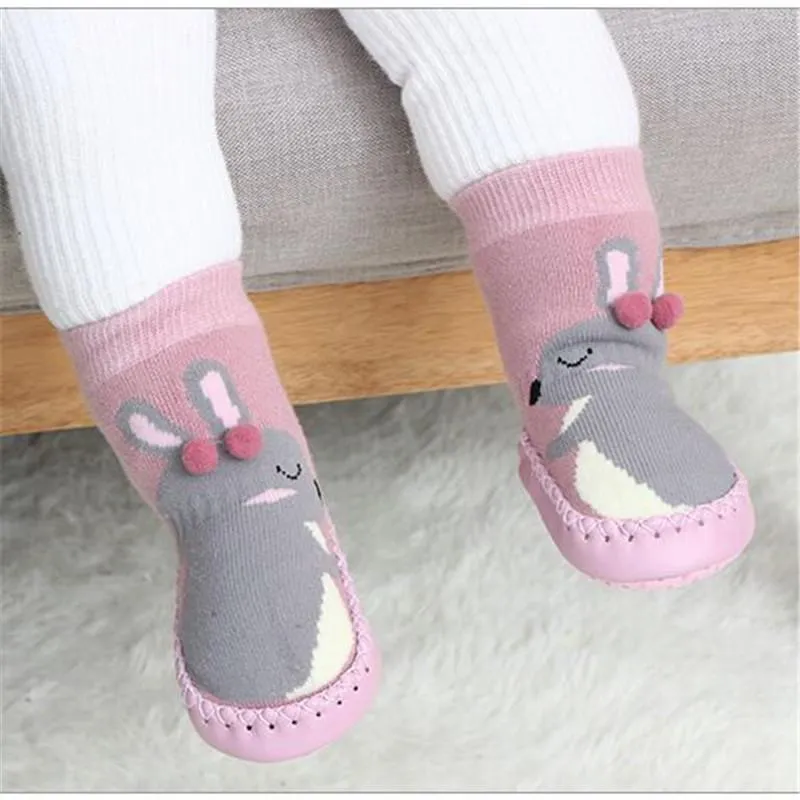 Socks toddler roupa interior sapatos nascidos bebê inverno grosso Terry algodão menina com sola de borracha Infantil animal engraçado