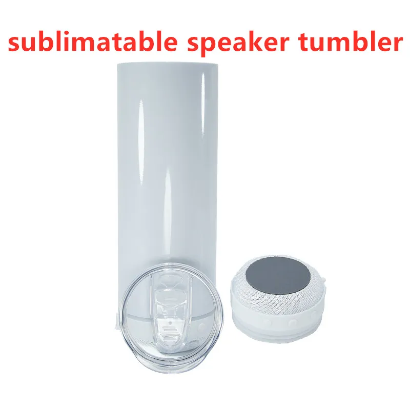 20oz branco branco alto-falante de sublimação tumblers wireless tumbler com sons luz impermeável de aço inoxidável vácuo de vácuo isolado copo de copo à prova de vazamento