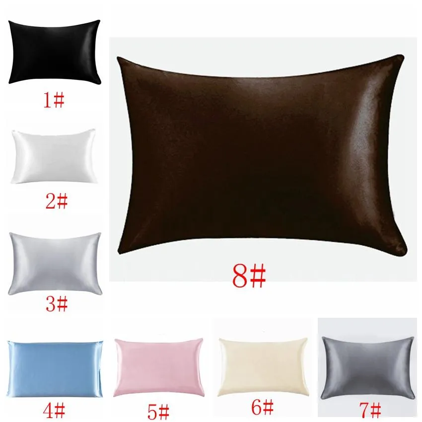 20 * 26inch Silk Satin Pillowcase Home Multicolor Ice Case Zipper Capa de Travesseiro Double face envelope