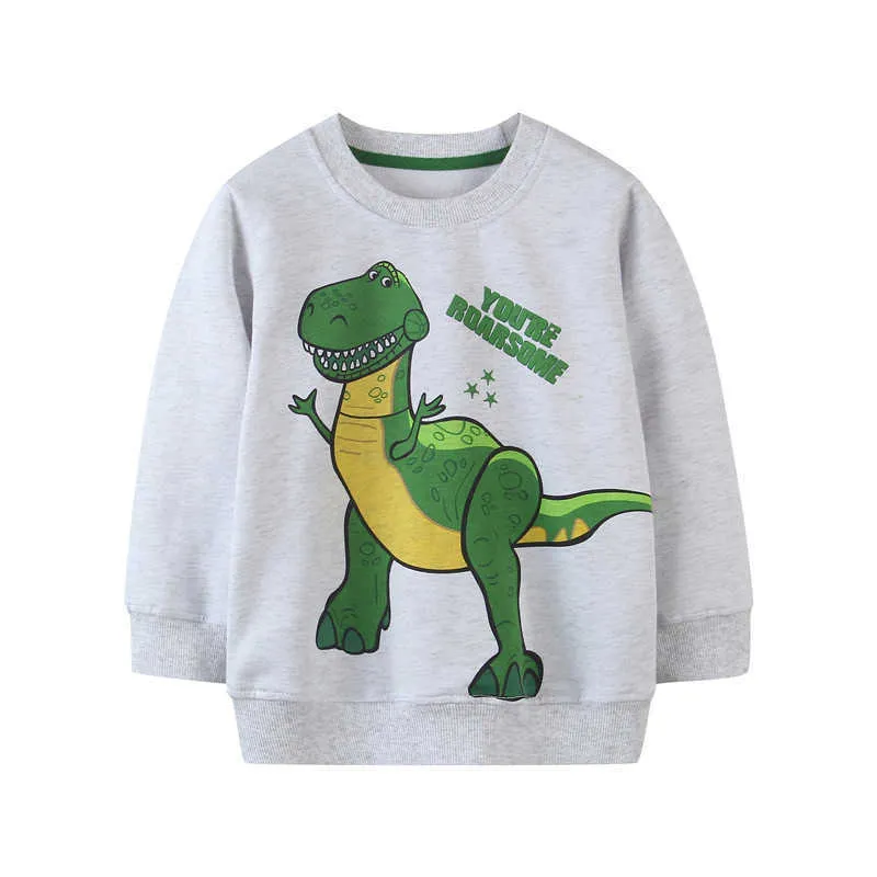 Jumping Meters Dinosaurs Imprimer Sweatshirts pour enfants Coton Garçons Filles Vêtements pour Automne Hiver Enfants Sweats à capuche 210529