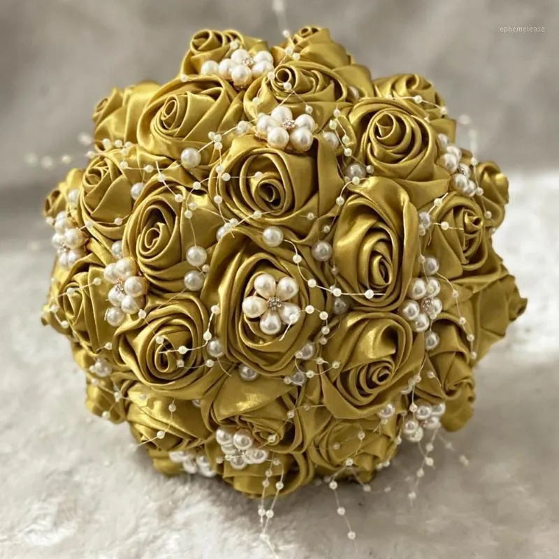 Flores decorativas Guirnaldas Boda hecha a mano Nupcial Con cuentas Sosteniendo Ramo Diamante Perla Dama de honor Lindo oro Mariage con encaje W809