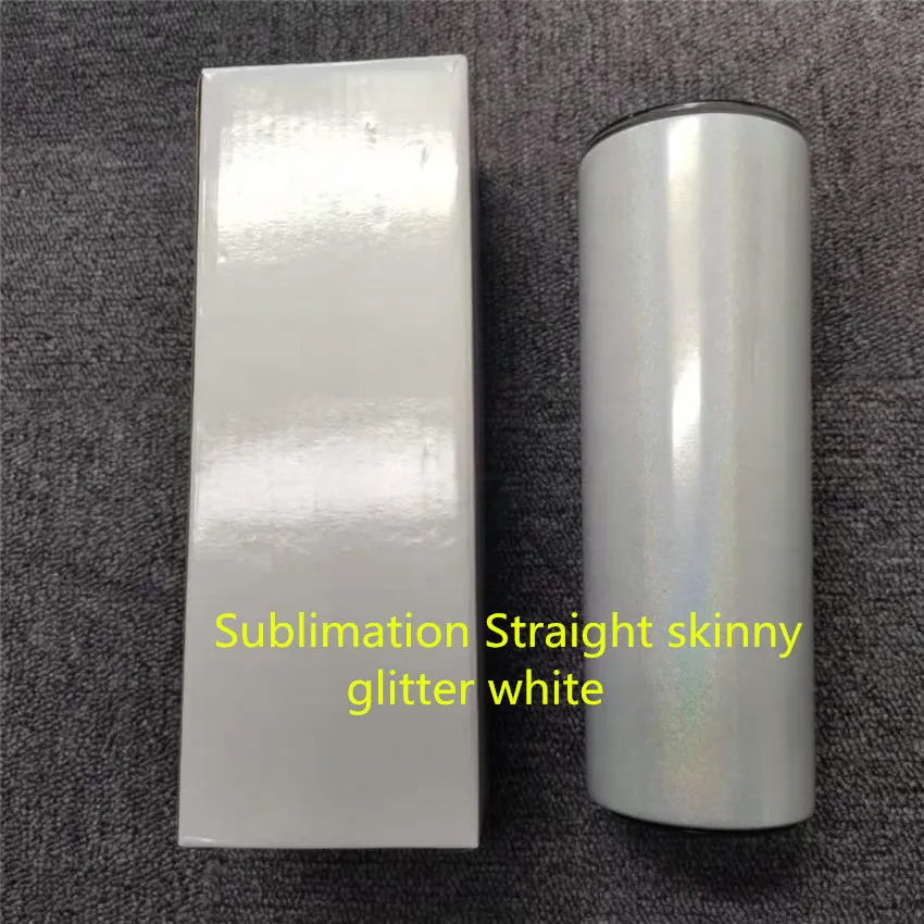 20oz sublimatie rechte skinny tumbler glitter witte lege skinny cup met deksel stro roestvrij stalen vacuüm shimmer waterfles