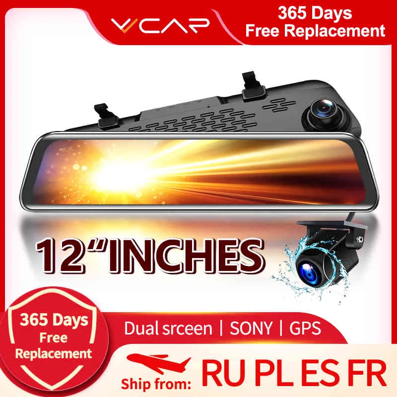 VVCAR-V17 12 인치 백미러 미러 자동차 DVR 카메라 DASHCAM GPS FHD 듀얼 1080P 렌즈 운전 비디오 레코더 대시 캠