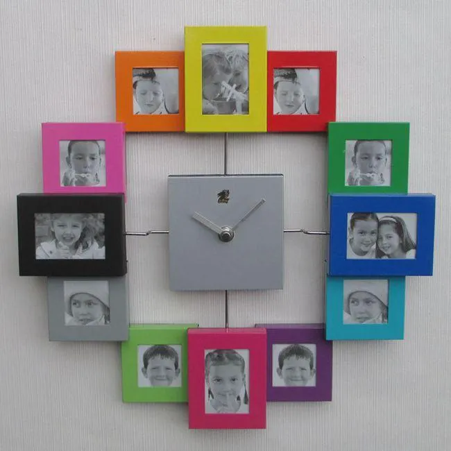 Relógios de parede Grande Tempo montado decorativo 12 fotos PO Quadro Clock Quartz Mecanismo Horloge Wathces