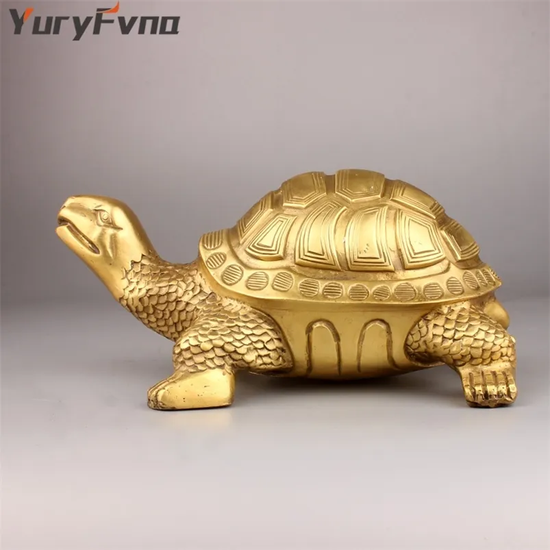 YuryFvna Brass Feng Shui Turtle Statue Money Wealth Luck Tortoise Figurine Home Desktop Office Decoration Gift 210811