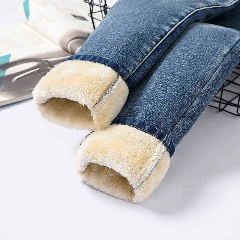 Zimowy grubość wysokiej talii dżinsy dla kobiet Casual ciepły aksamitny skinny denim spodnie plus rozmiar kostki długość retro Legginsy 211129
