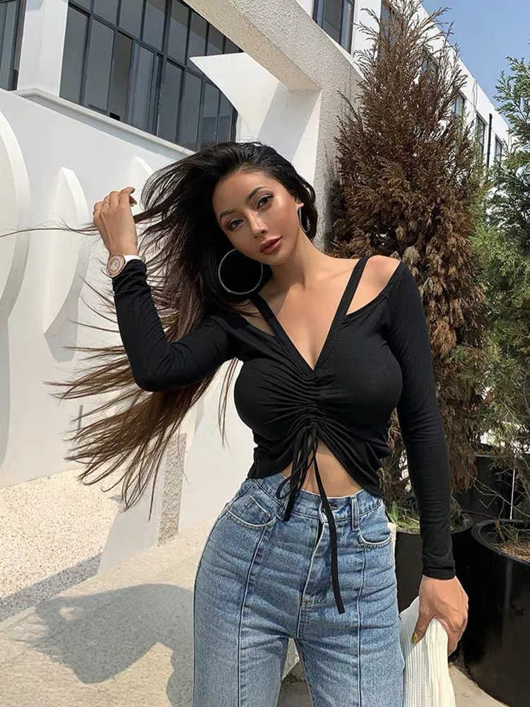 Drawstring off 2025 the shoulder top
