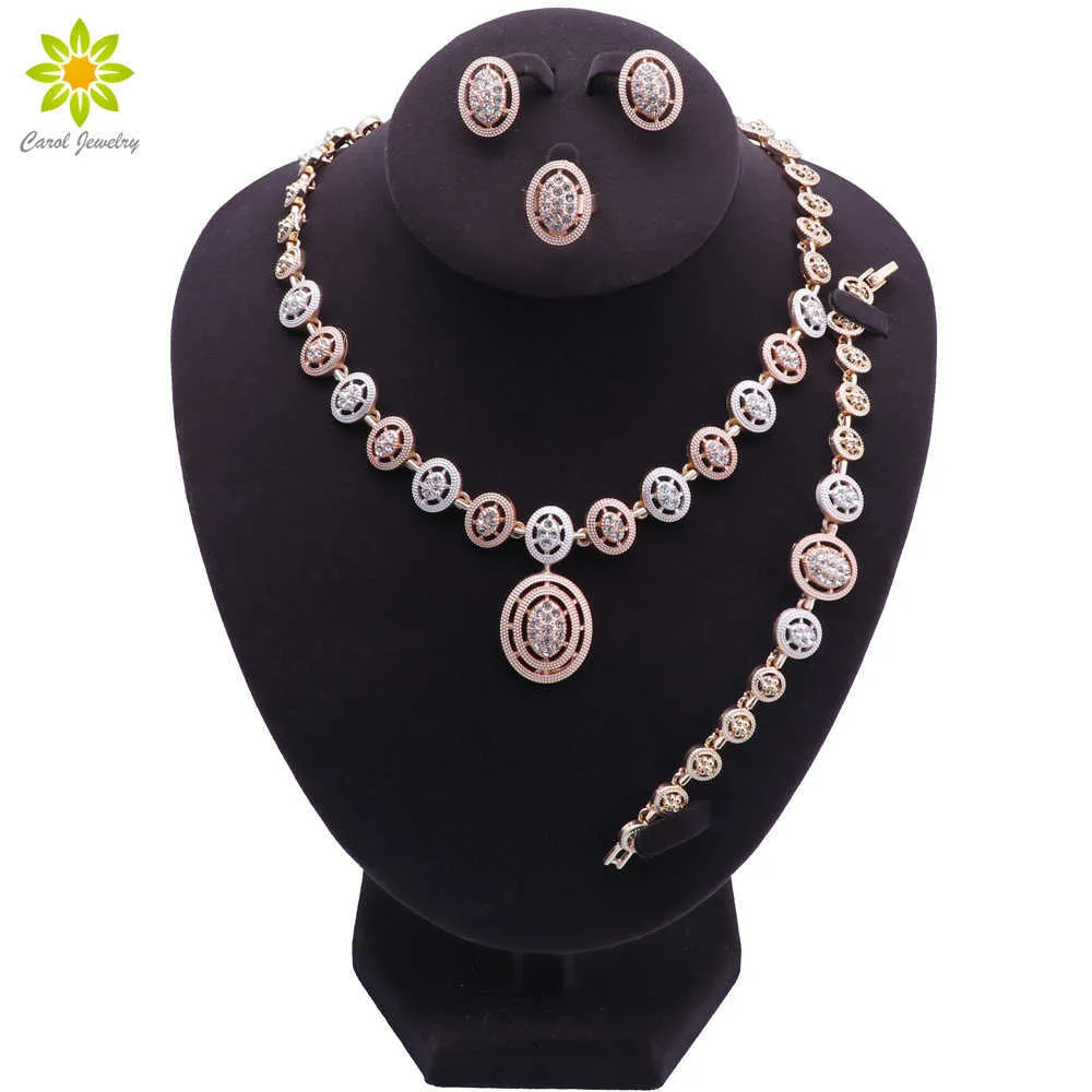 Dubai moda ouro cor colar brincos pulseira anel africano nupcial jóias conjunto presentes para mulheres acessórios h1022