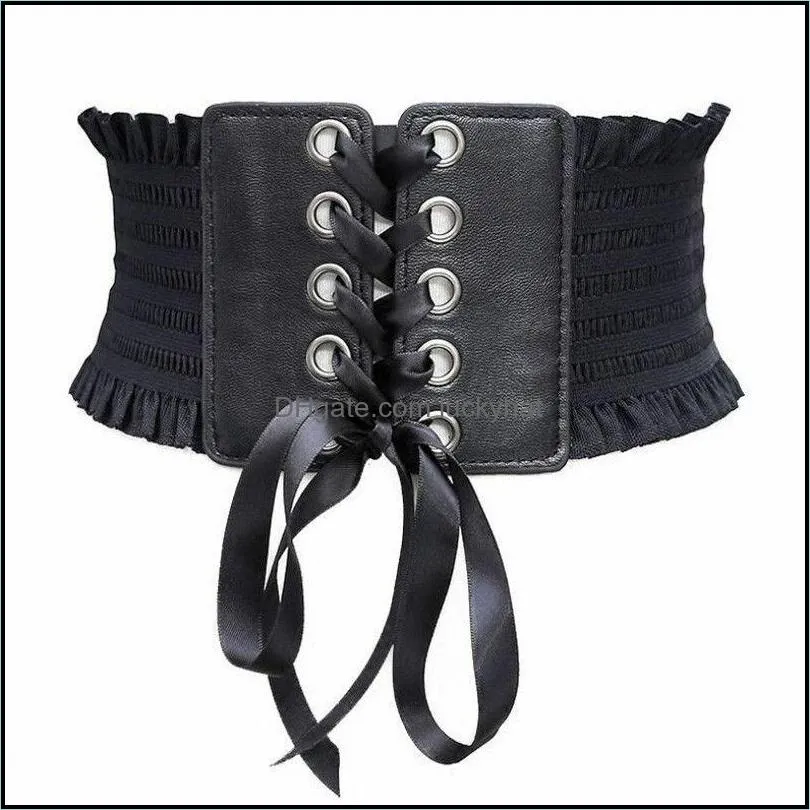 Belts Fashion Women Stretch Buckle Waist Belt Wide Elastic Corset Waistband Around Cinch PU Tie Bowknot Cummerbunds