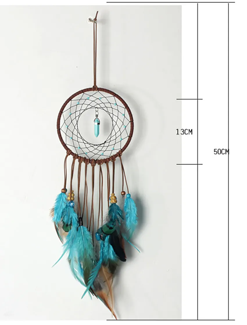 Boho Dream Catch Tassel Feather Turquoise Wind Chimes Window Wall Hängande Indisk Heminredning