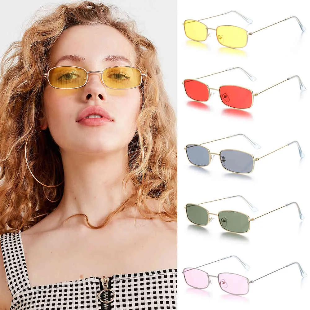 2022 unisex metall ram rektangel solglasögon utomhus glasögon mode små retro nyanser uv400 glas för män kvinnor som kör glasögonglasögon