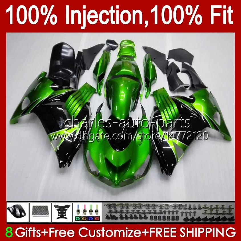 OEM инъекции для KAWASAKI ZZR1400 ZX 14R 2006 2007 2008 2009 2010 2011 49HC.9 ZX-14R ZZR-1400 ZX14R 06 07 08 09 10 11 зеленый свет обтекателя