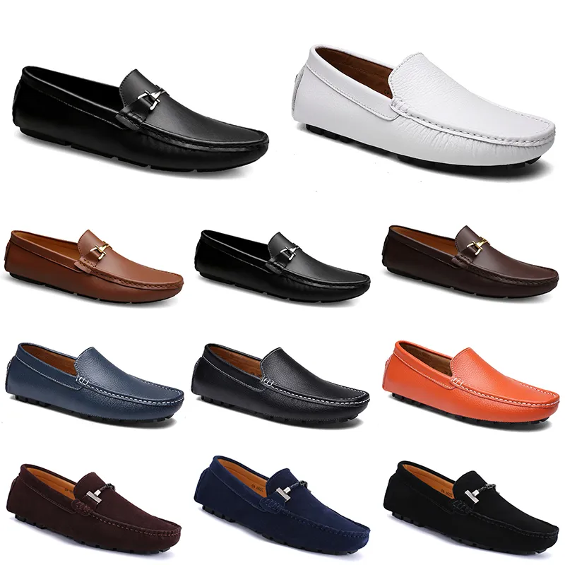 Fashions Leathers Doudou Men Casual Driving Buty Oddychające Soft Sole Light Tan Blacks Navys Whites Blues Silver Yellow Grey Footwear All-Mecz Lazy Transgraniczna