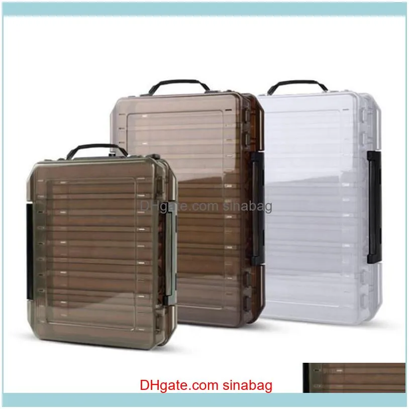 Double Sided Plastic Fishing Lure Box 14 Compartments Bait Boxes Storage Tackle Accessories