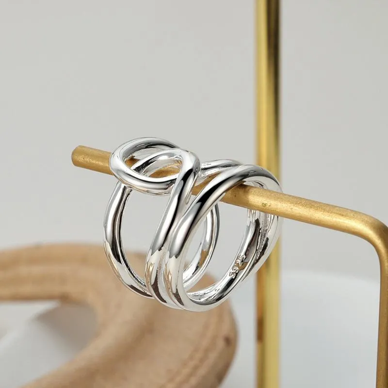 Cluster Rings Xiha Real 925 Sterling Silver Ring Women Geometric Twisted Lines Korean Style Chunky Statement Enkel minimalistiska smycken