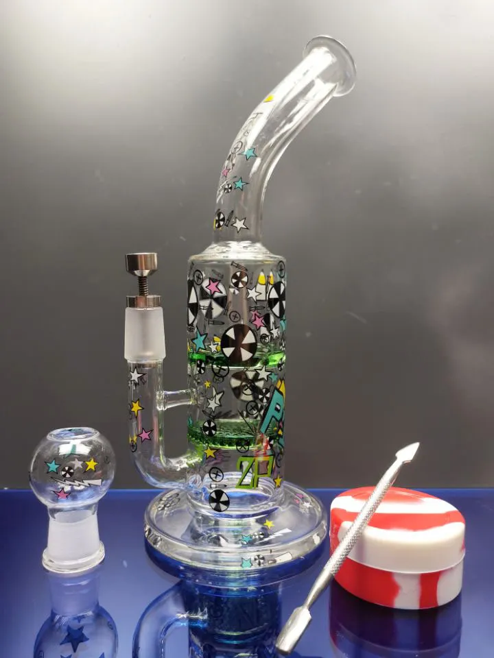 Glazen bong met kleursticker honingraat turbine perc glazen waterpijp dab rig met titanium nagel 18,8 mm gewricht sestshop