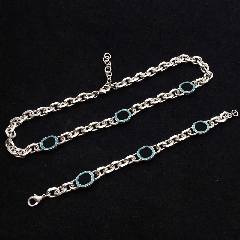 Luxe émail chaîne Bracelet collier ensemble femmes Designer lettre colliers acier joint Bracelets bijoux avec boîte-cadeau