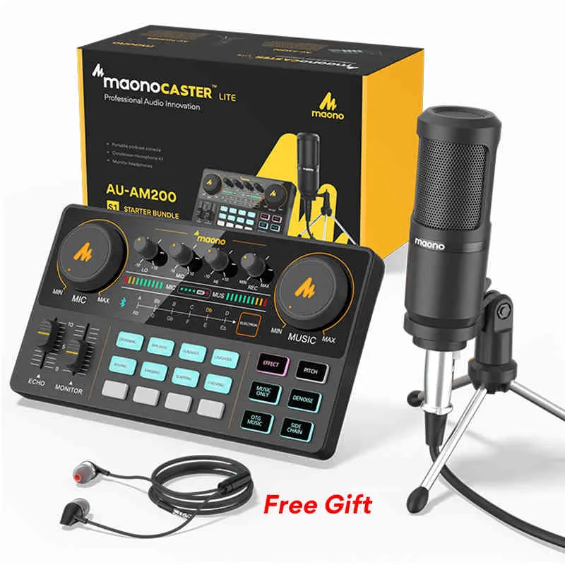 MAONO CASTER LITE AM200-S1 All-in-on Microphone Mixer Kit Sound Card Audio Interface With Condenser Mic&Earphone Phone PC