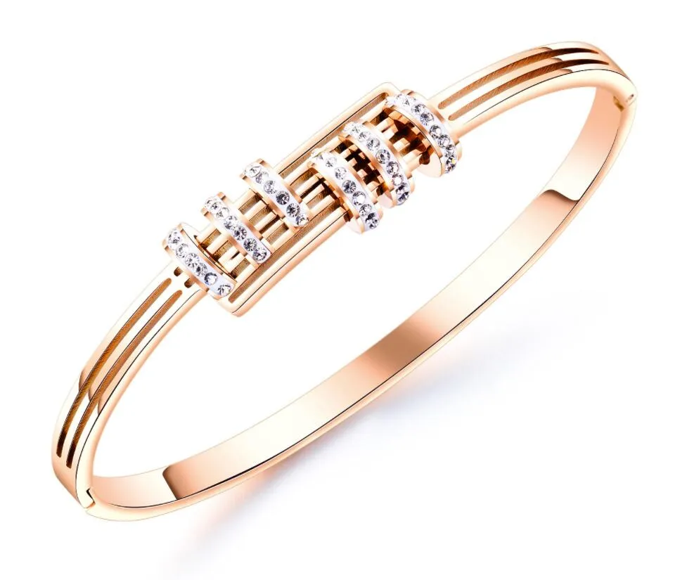 Unique Zircon Design Stylish Bracelet Bangles Cuff for Women Girls Rose Gold Plated Titanium Steel Bracelets Christmas Gift