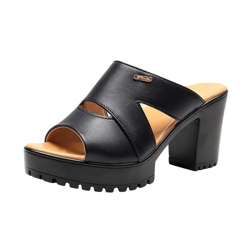 Block High Heels Slippers 8cm Women Wedding Shoes Summer 2021 Elegant Small Big Size 32-43 Chunky Platform Slides Office Red 44188