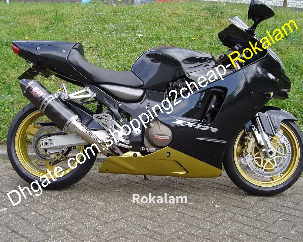 Carenatura ZX 12R 2000 2001 per Kawasaki Ninja ZX-12R 00 01 ZX12R Carrozzeria ABS Carene in oro nero (stampaggio ad iniezione)