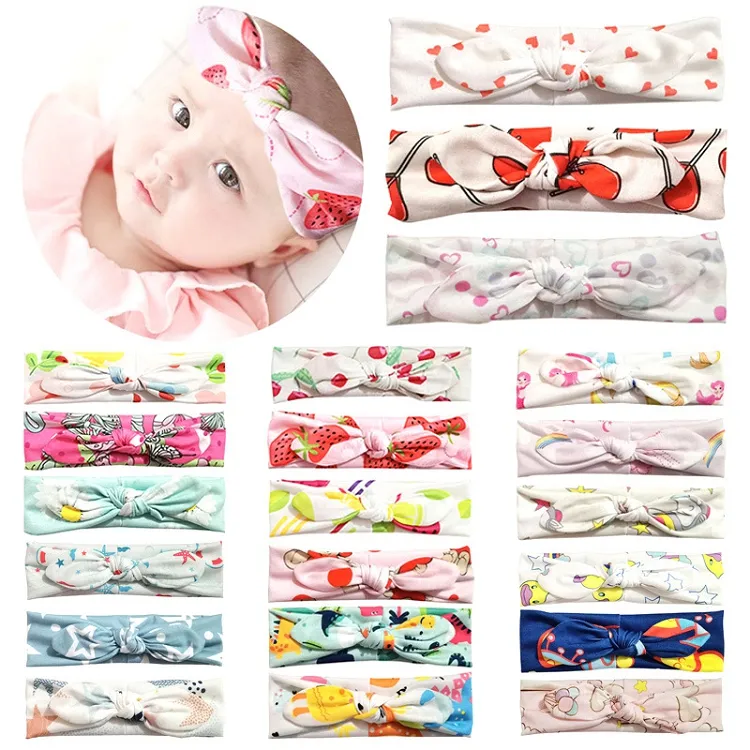 Acessórios de cabelo Crianças Girl Bunny Orelha Headbands Infantil Flor Florais Impressão Nó cabeça Envoltório Crianças Rabbit Ears Hairbands Headdress Bebê M3652