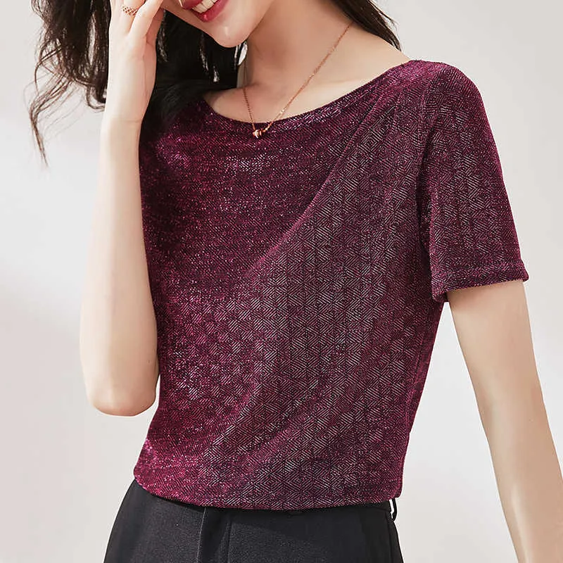 Sommer Koreanische Mode Gestrickte T-shirts für Frauen Vintage Tops Lange Ärmel Plus Größe XXXL Büro Dame Shirts 210531