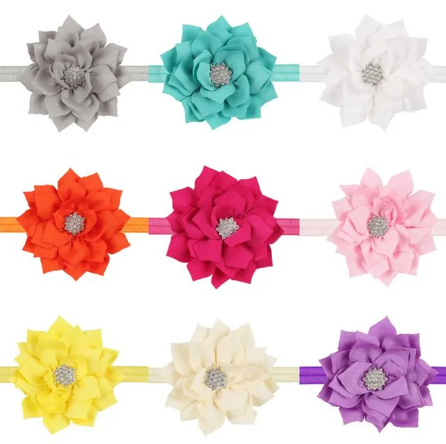 2021 enfant en bas âge couleur élastique dentelle fleur bandeau feuille de lotus cristal bandeau beaucoup