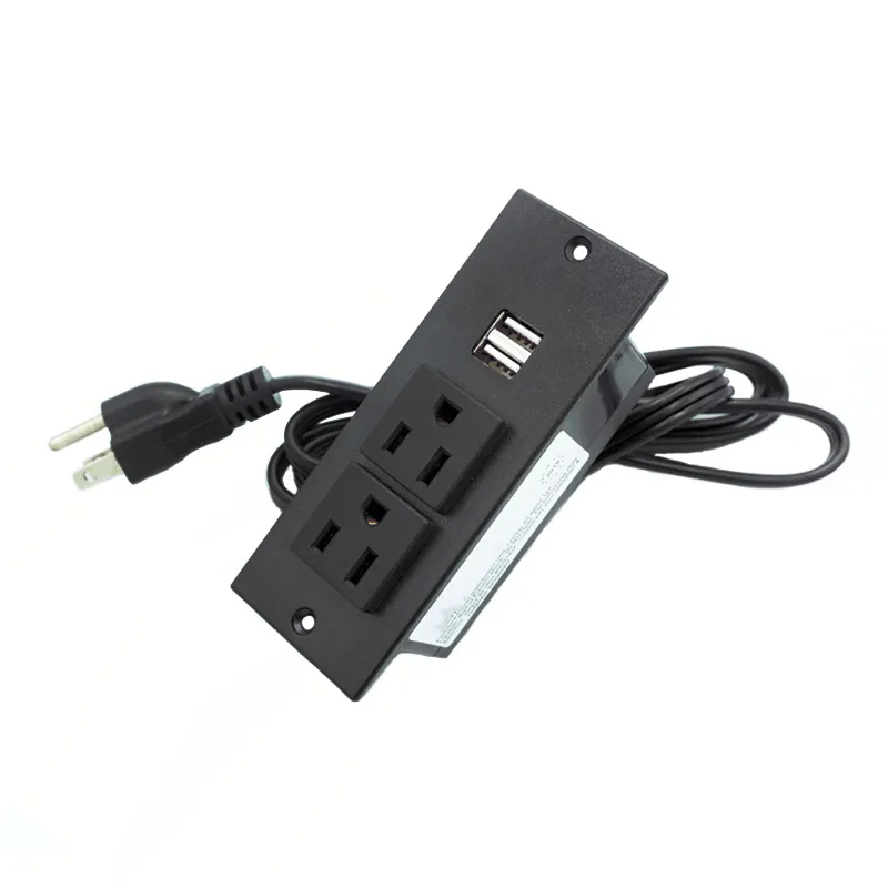 Composant de meuble American Janpanese Standard 3 pôles 2M Cordon d'alimentation Prise de courant de bureau AC125V 50-60Hz 12A avec double ports de charge USB Utilisation en intérieur