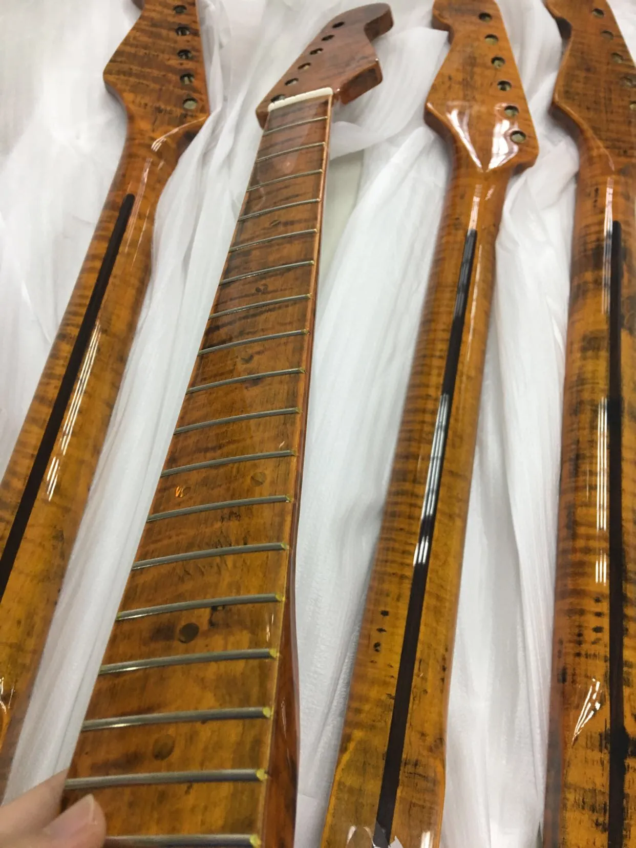 Flame Maple Electric Guitar Neck 21 Fret Fretboard Abalone Dots Inlay