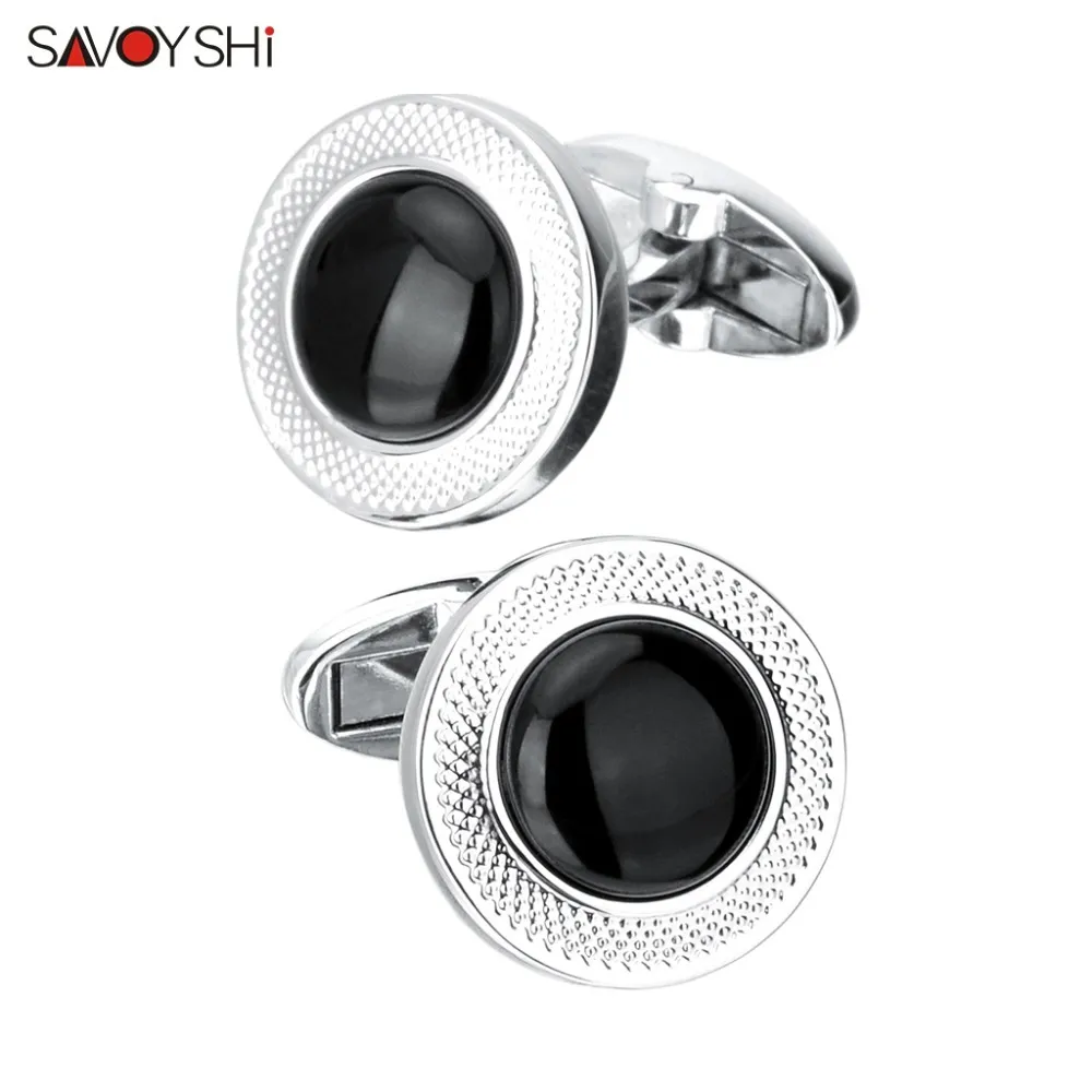 SAVOYSHI Luxury Black Zirconia Cufflinks for Mens High Quality Metal Cuff link Brand Jewelry Men Accessories Lawyer Gift