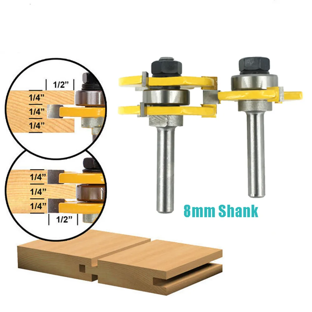 Tongue and Groove Router Bit 8mm Shank Joint Assembly Wood Cutting Tool for Doors Drawers Shelves JKKD2103