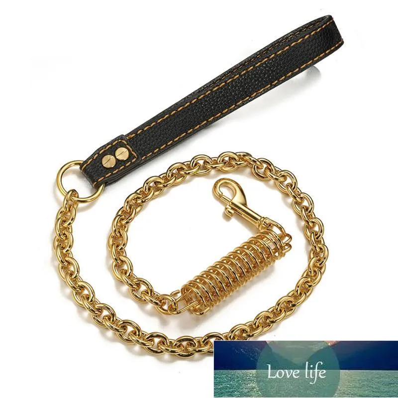 Dog Collars Leidingen Chain Leash Heavy Duty 18k Gold 15mm harnas arbeidsbesparende lente met lederen handvat voor middelgrote grote honden