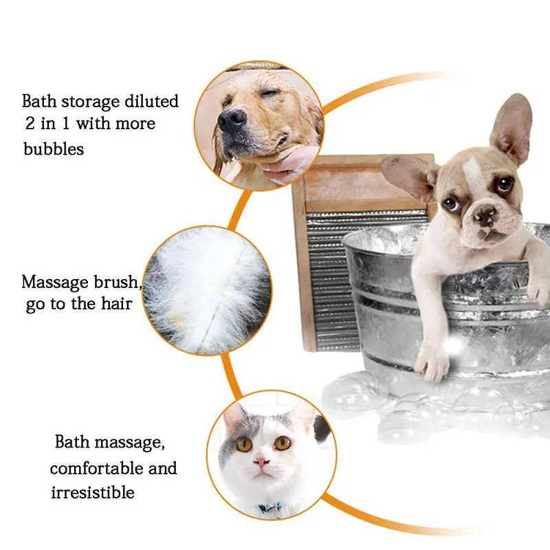 Pet 2 in 1 Bath Groom Brush Cat Dog Massage Brushes Removes Loose Hair Comb Pet Shower Scrubber Shampoo Dispenser Grooming Tools