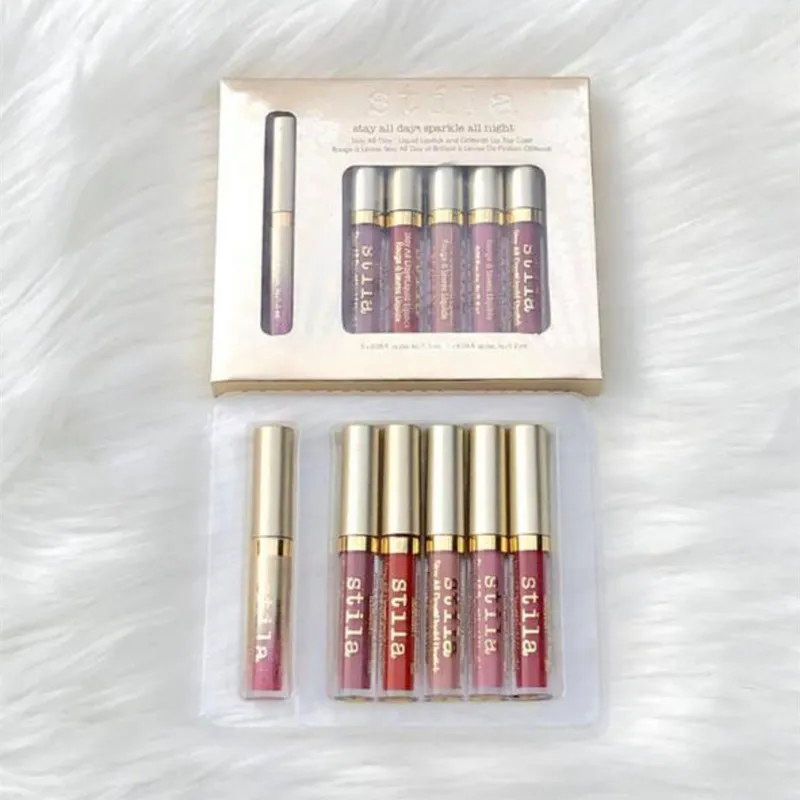 재고!! 브랜드 Stila Star Storedded 8pcs 액체 립스틱 립글로스 세트 오래 지속되는 크림색 쉬머 립글로스 립스틱