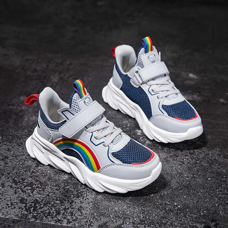 XZVZ Kinder-Turnschuhe, Regenbogen-Mesh-Kinderschuhe, praktisches Schnallen-Design, Jungen- und Mädchen-Turnschuhe, bequeme, lässige Kinderschuhe G1025