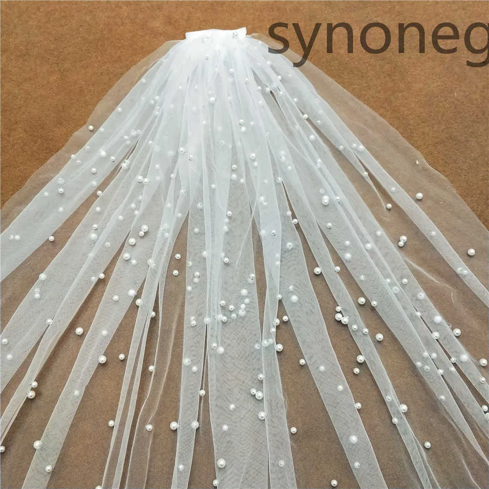White/Ivory Bridal Veil With Comb One Layer Cathedral Royal Pearl Wedding Veil X0726