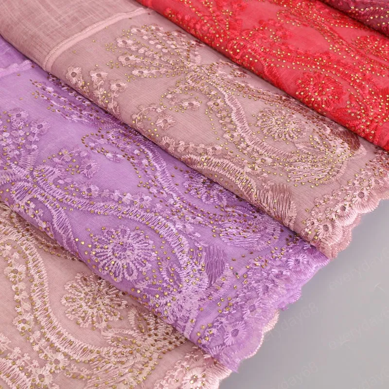 Mulheres Plain Diamond Lace Scarf Algodão Bordado Lenços Pashmina Headband Envoltório Muçulmano Hijab Longos Lenços Shawls 180 * 80 cm