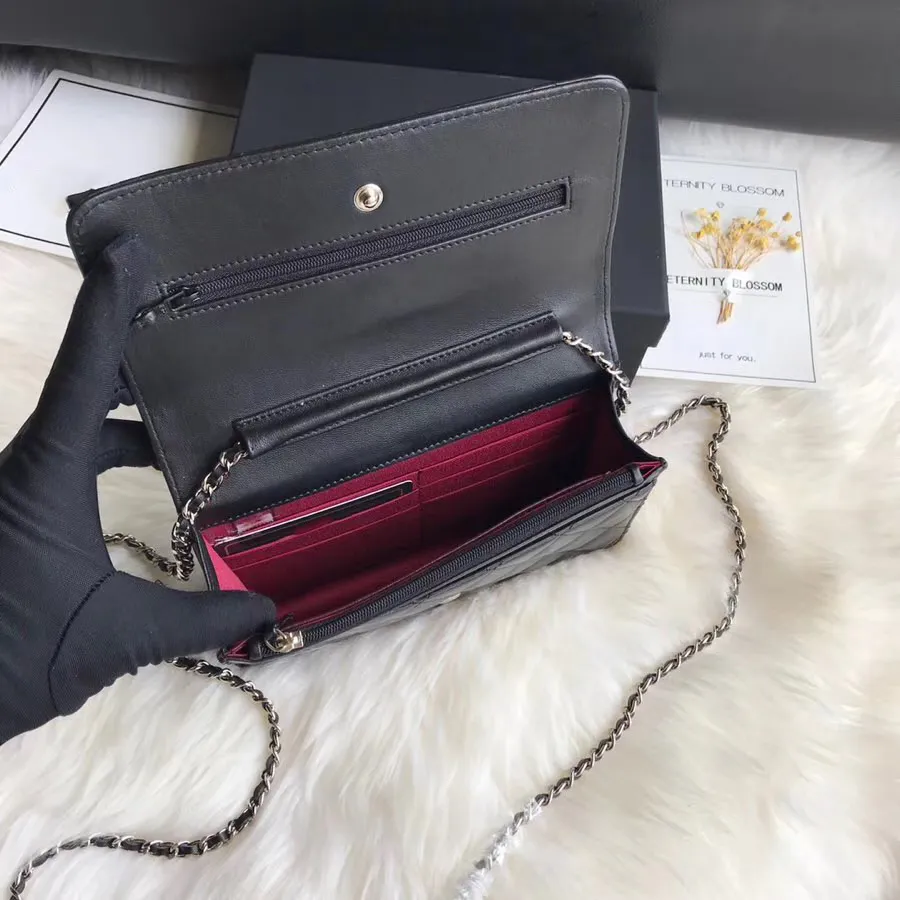 Neue 7A Top-Qualität Umhängetaschen Klassische Damen Geldbörsen Kette Umhängetasche Echtleder Taschen Damen Geldbörse mit Box Kostenloser Versand