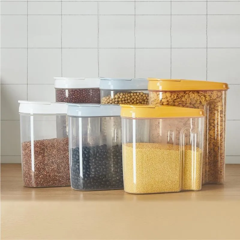 Garrafas de armazenamento Jars Organização de alimentos Organização de cozinha de cozinha plástico com tampas de cereais Temperamento Multifunctio leve transparente transparente
