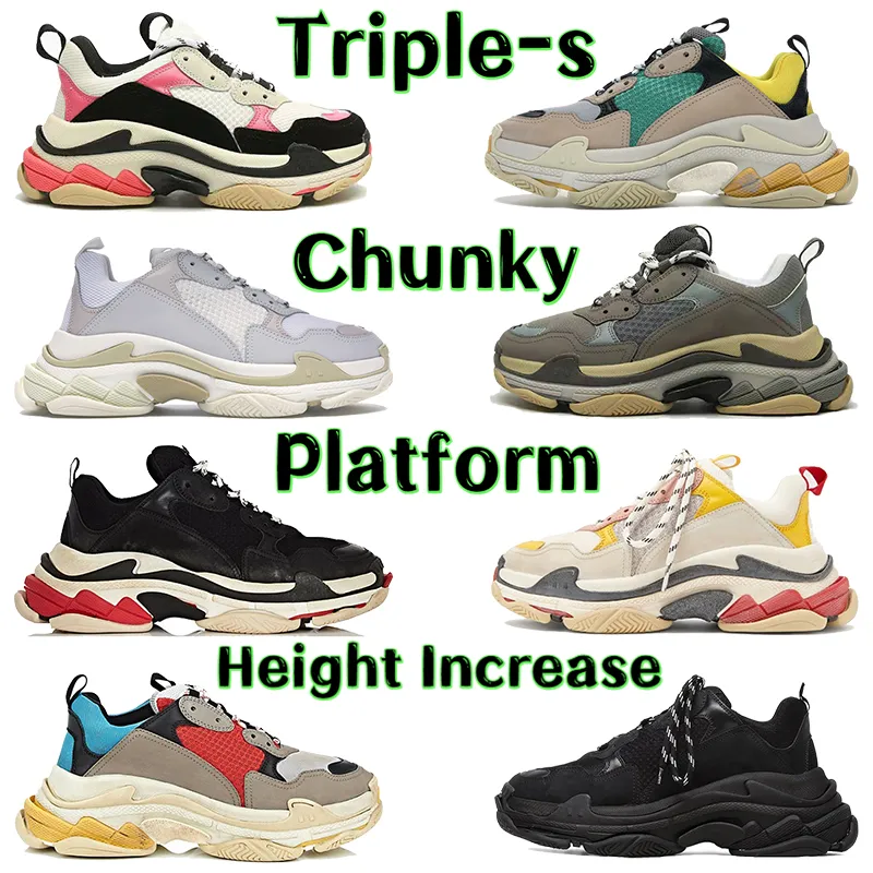 2022 Mode Männer Frauen Plattform Freizeitschuhe Triple-S Chunky Sneakers Höhenerhöhung Triple Schwarz Weiß Beige Grün Gelb Plattform Dad Schuh US 6-12