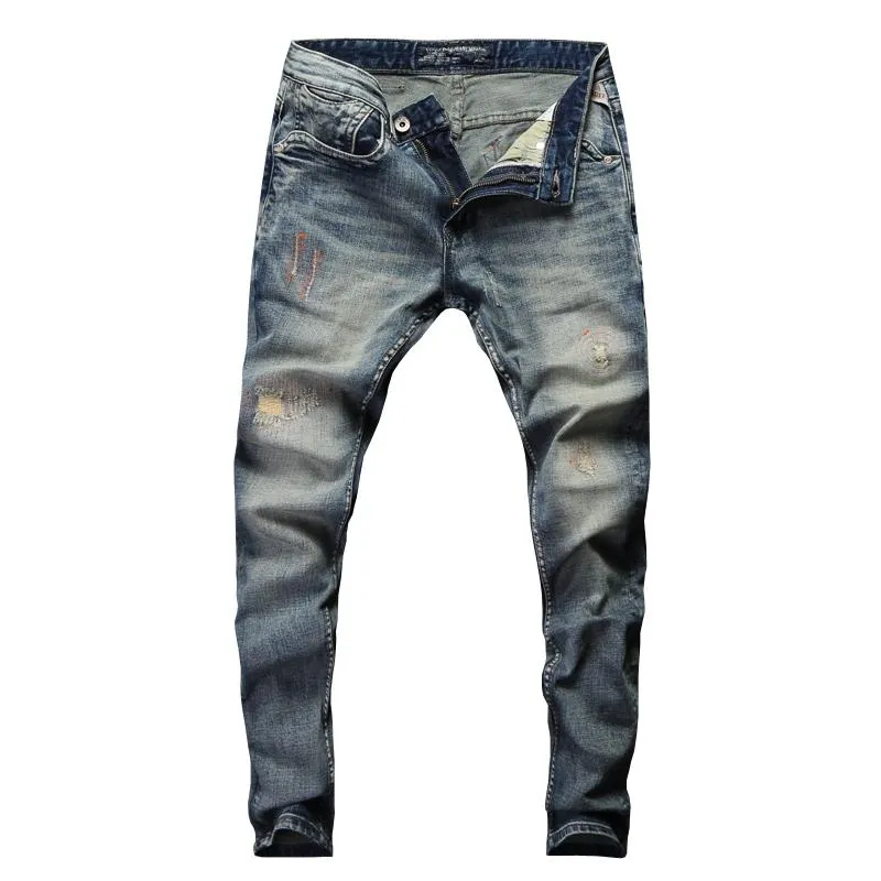 Jeans pour hommes Mode italienne Hommes R tro Wash Broderie Classique Denim Pantalon Streetwear Hip Hop Homme 98 Coton Ripped