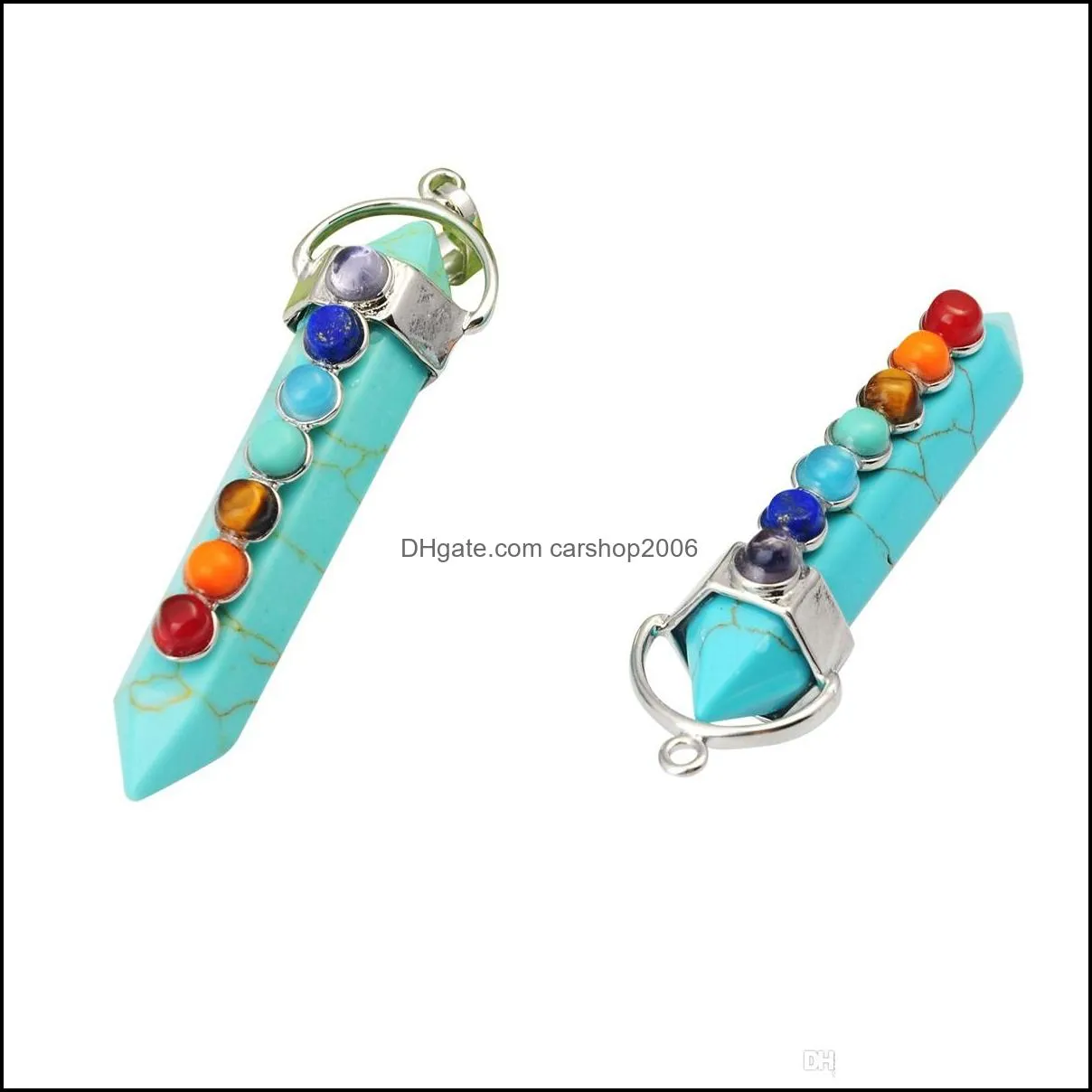 Yoga Crystal Chain Healing Stone Hexagonal Prism 7 Beaded column Pillar Chakra Pendant Necklace Women Men Jewelry