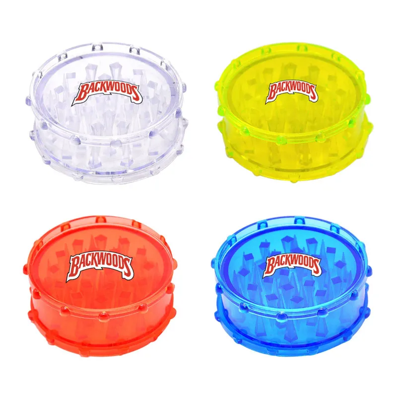 Backwoods Plastic Grinder 75mm Two-Layer Herb grinders Crusher Smoking Accessories Red Blue Yellow Clear 