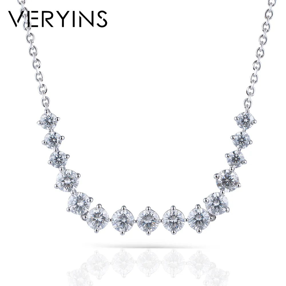 Veryins Sterling S925 Silver med en tjock 18K Vit Gold Coat Moissanite Neckalce för Kvinnor Årsdag Bröllopsgåva