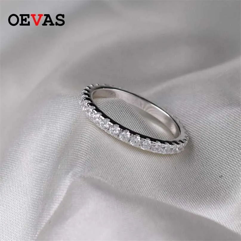 Ovas 100% 925 Sterling Silver Sparkling Full 2mm Alto Carbono Diamante Anéis para Mulheres Top Quality Party Fine Jewelry Atacado 211217