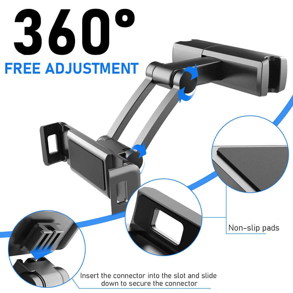 Supporto per cuscino posteriore universale per auto Supporto per tablet Ipad da 7,87 pollici Staffa di rotazione a 360 ° Sedile posteriore Supporto per auto Poggiamano Soporte Tablet