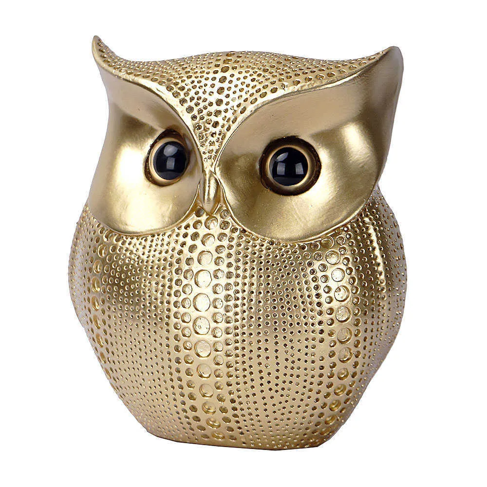 Statues ation Owl Golden Black White Resin Living Room Sculptures Small Decor Statuette Figurines For Interior