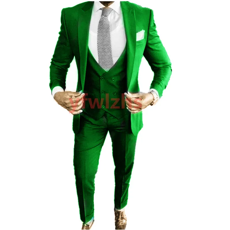 Modig En knapp Handsome Peak Lapel Groom Tuxedos Män Passar Bröllop / Prom / Dinner Man Blazer (Jacka + Byxor + Tie + Vest) W802